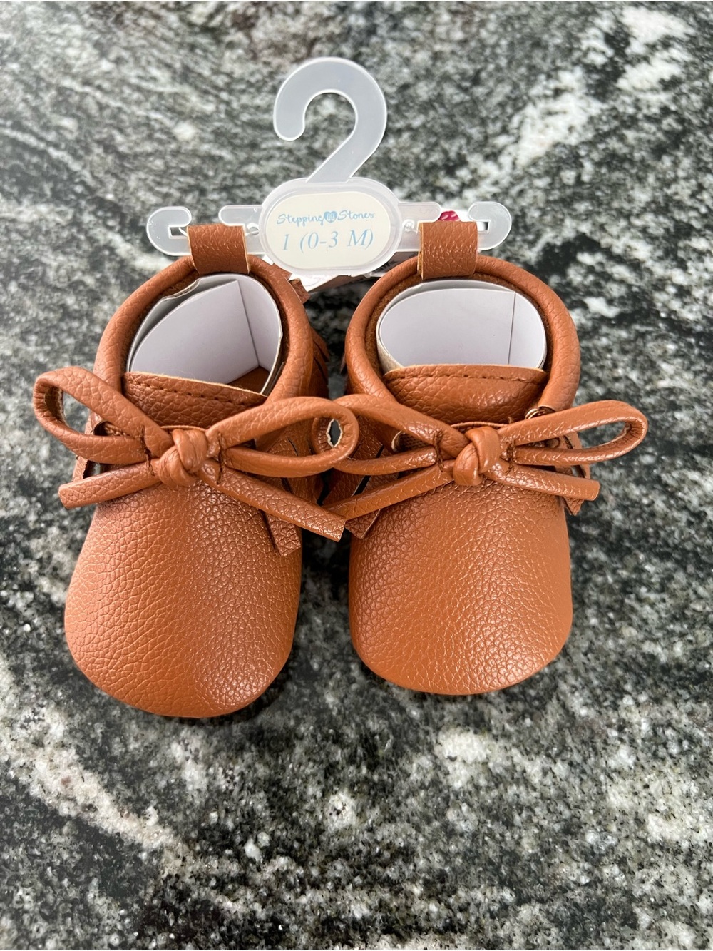 Baby Leather Look Moccasin Shoes - Brown -